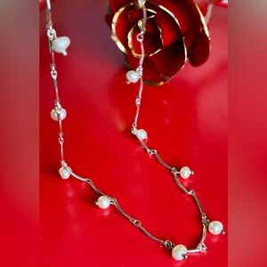 925 Silver necklace,Elegant Silver Pearl Necklace.